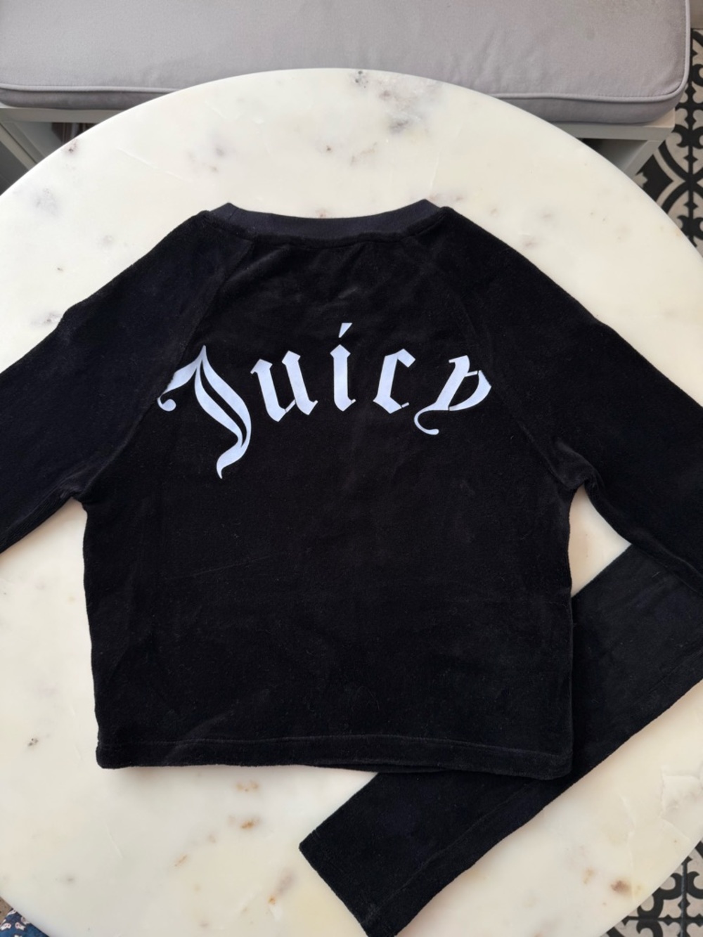 Juicy Couture Black Velour Crewneck Crop Top
